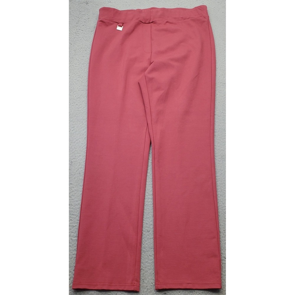 Emaline Pants Women 12 Pink Flat Front Stretch High Waisted Straight Leg Pull On